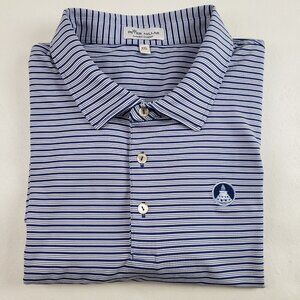 Peter Millar Summer Comfort Polo Mens XXL Blue Stripe Short Sleeve Shirt *LOGO*
